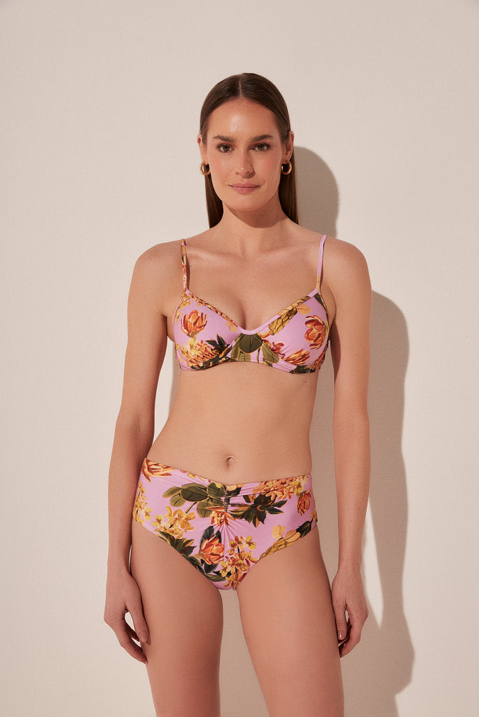 Flowers Ruched Wide Side Bikini Bottom C1654B1887