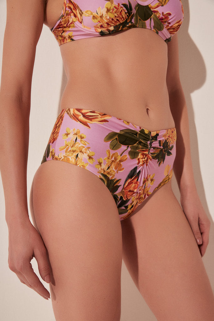 Flowers Ruched Wide Side Bikini Bottom C1654B1887
