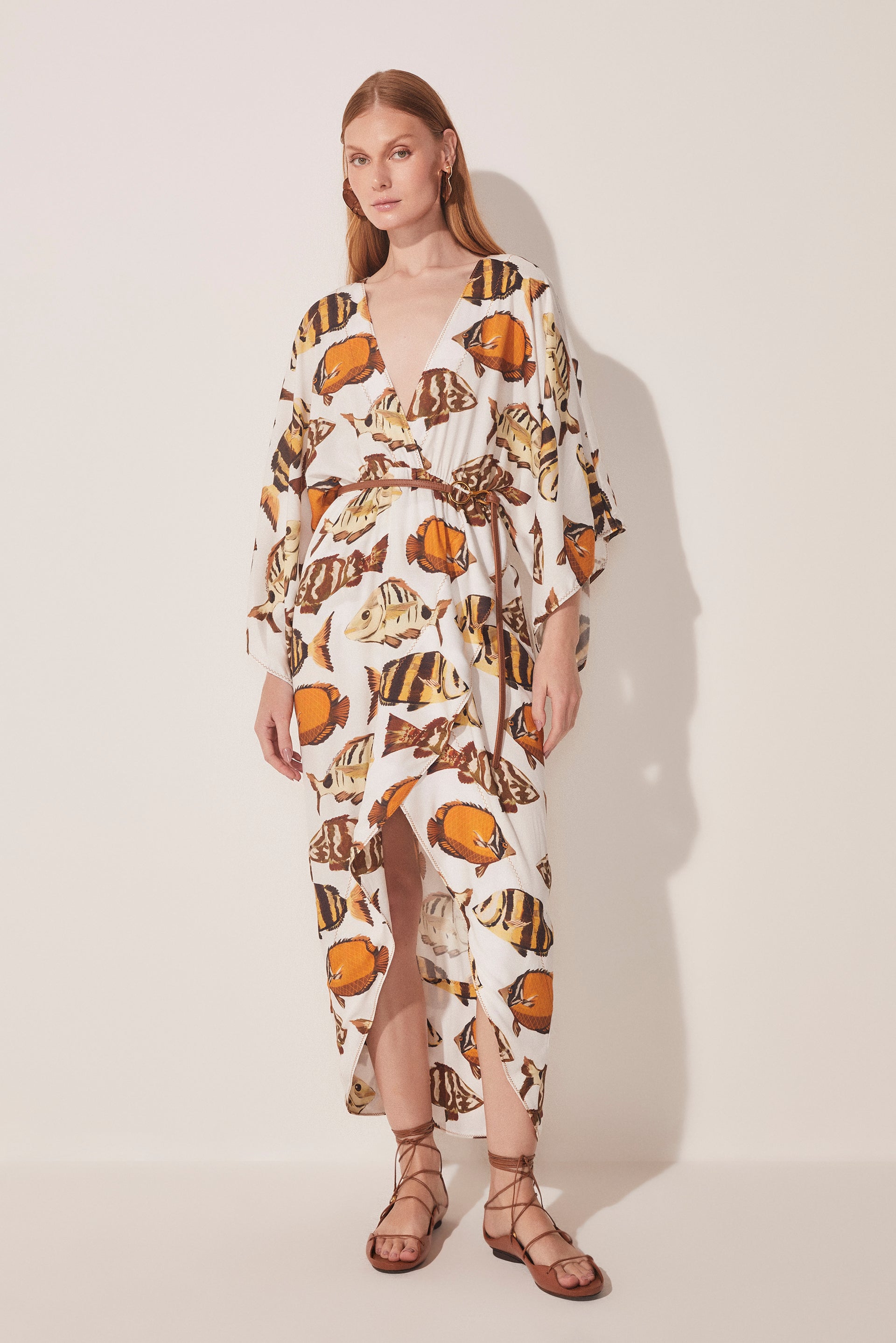 Fish Long Dress With Kimono Sleeves E3844A1663 - Product item main image