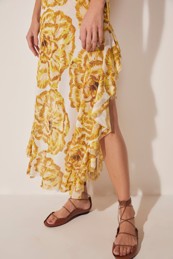 Carnation Ruffled Strappy Long Dress E4034A1677