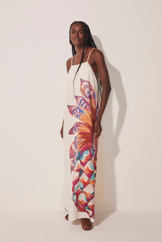 Single Piña Strappy Long Dress With Fringes E4152A1720