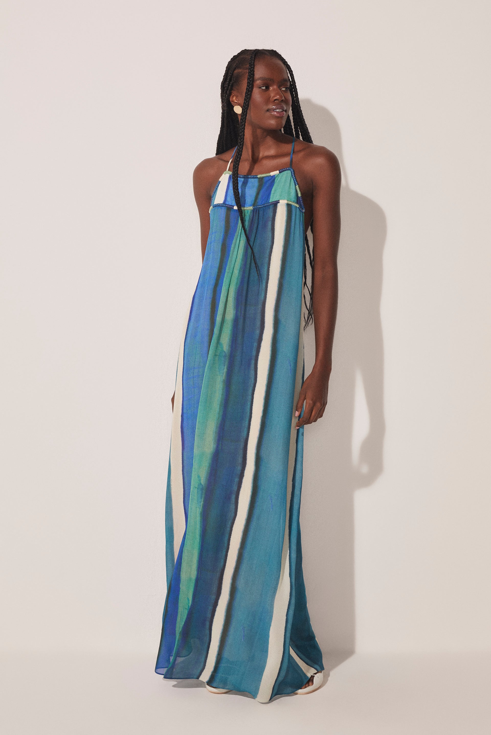Striped Water Mirror Detailed Long Dress E4564A1643 - Product item main image