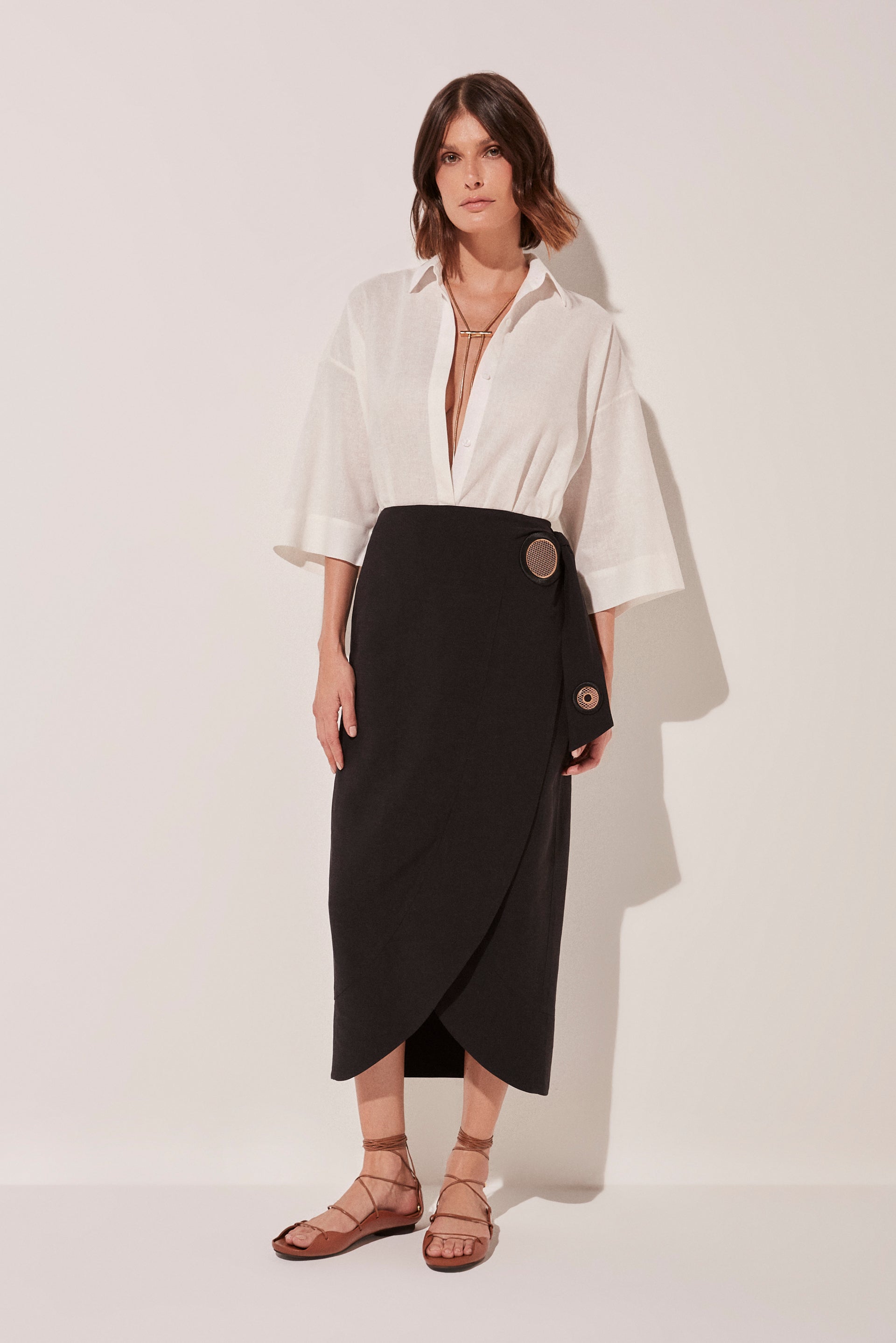Embroidered Tailored   Pareo Midi Skirt E4572A1682 - Product item main image