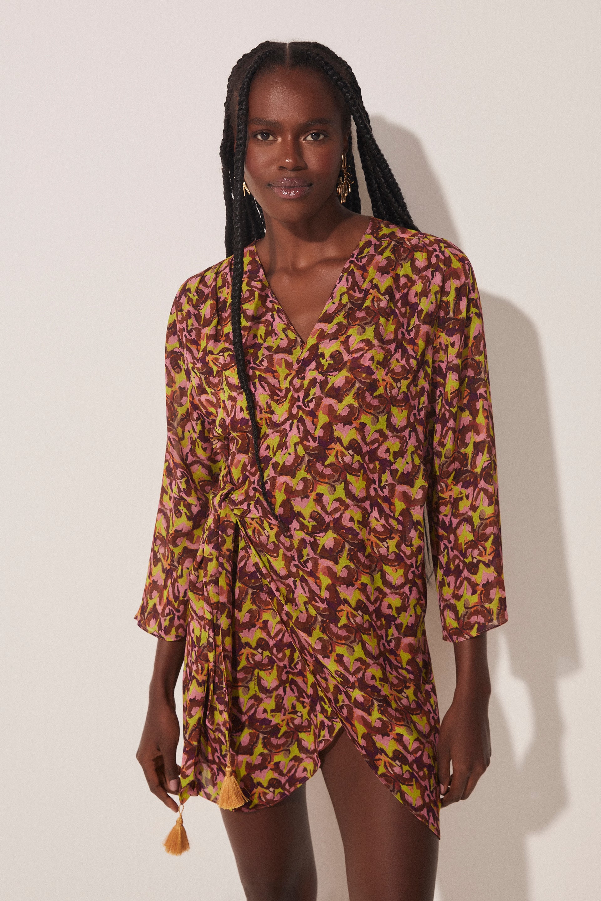 Pineapple Peel Short Shirt Dress With Ties E4610A1708 - Product item main image
