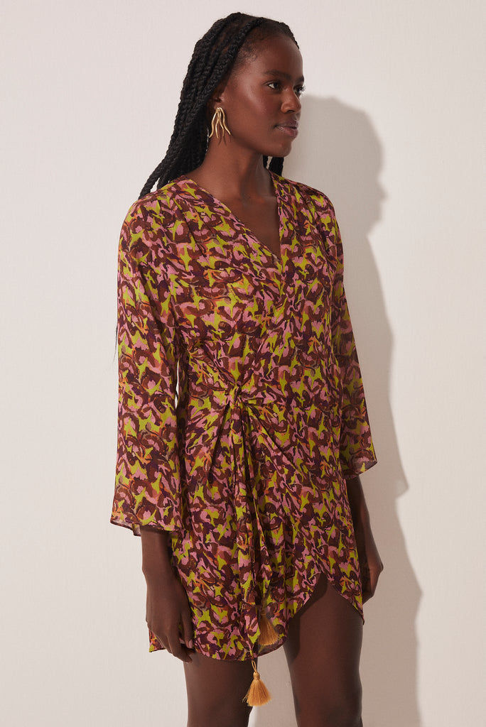 Pineapple Peel Short Shirt Dress With Ties E4610A1708