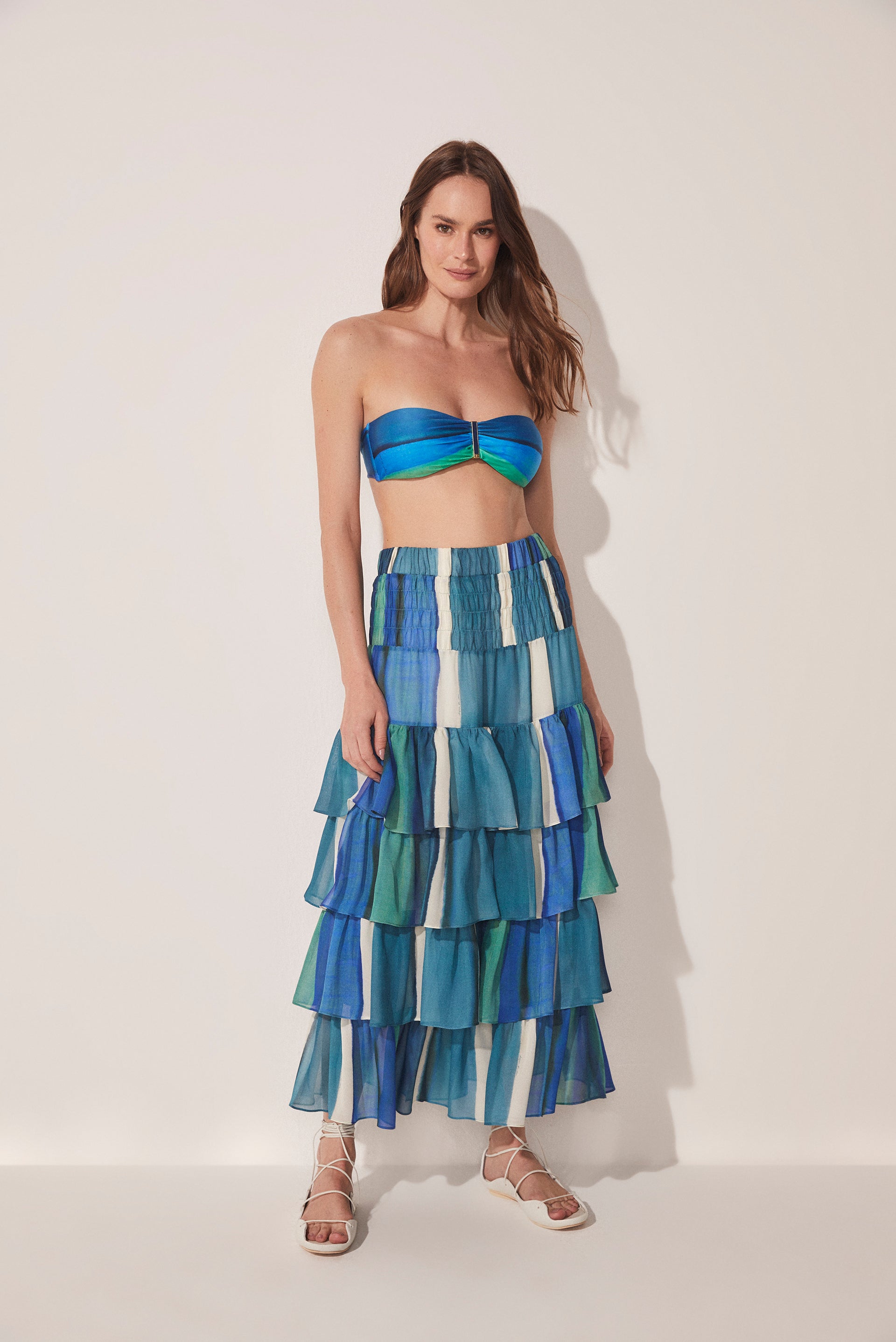 Striped Water Mirror Ruffled Midi Skirt E4617A1643 - Product item main image