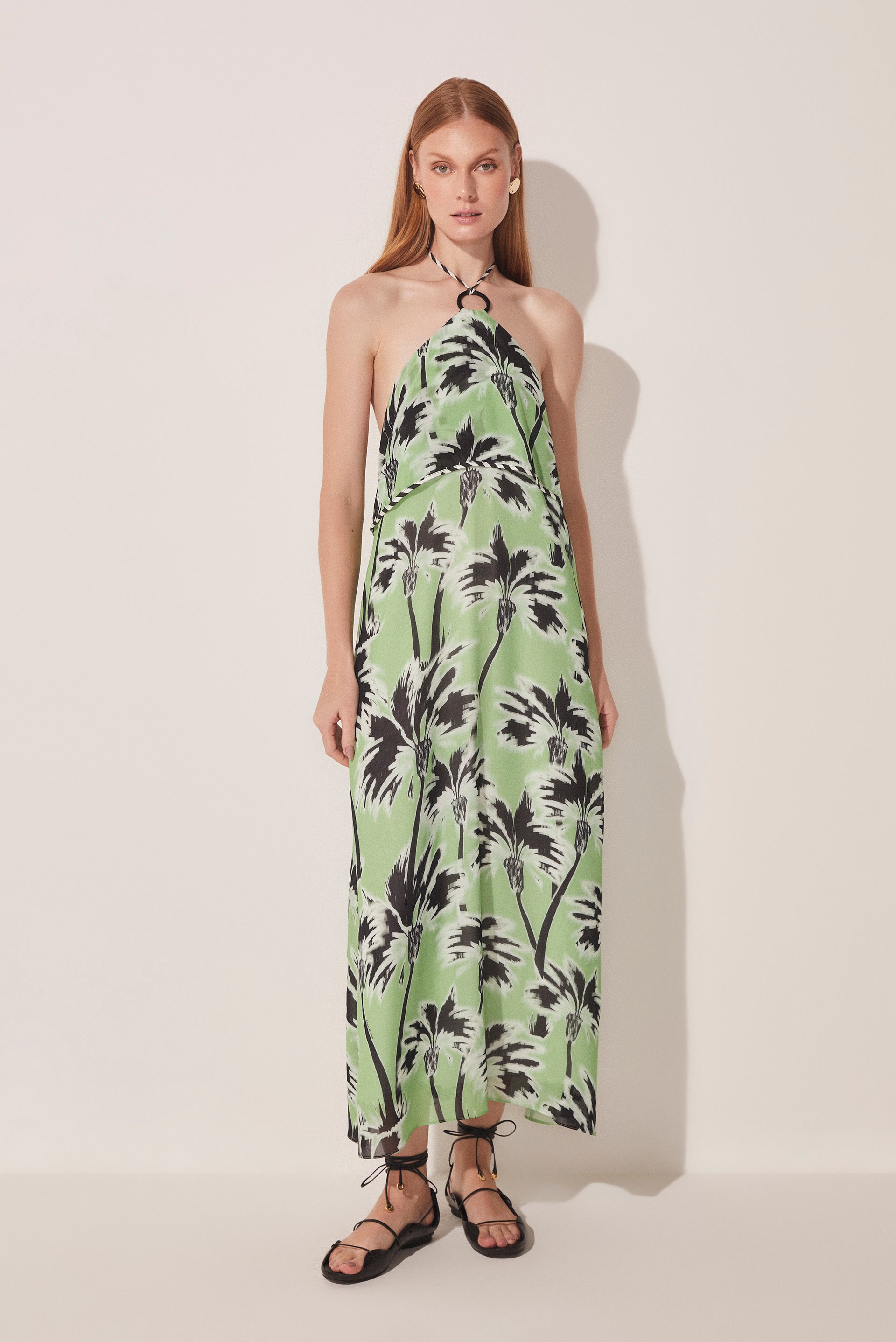 Ikat Coconut Trees Halter Top Midi Dress E4619A1636 - Product item main image