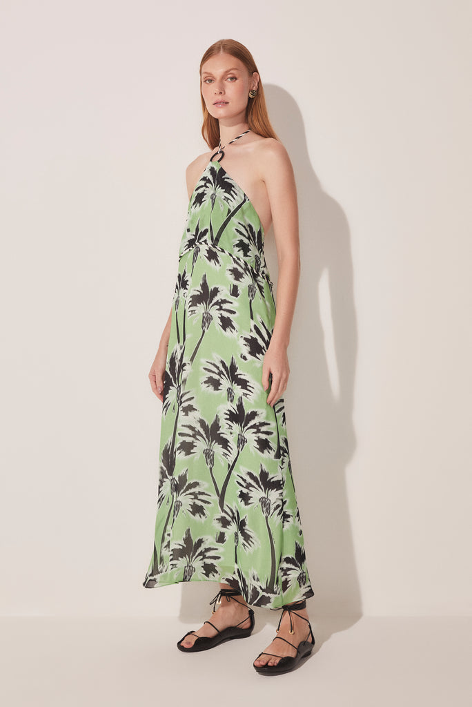 Ikat Coconut Trees Halter Top Midi Dress E4619A1636