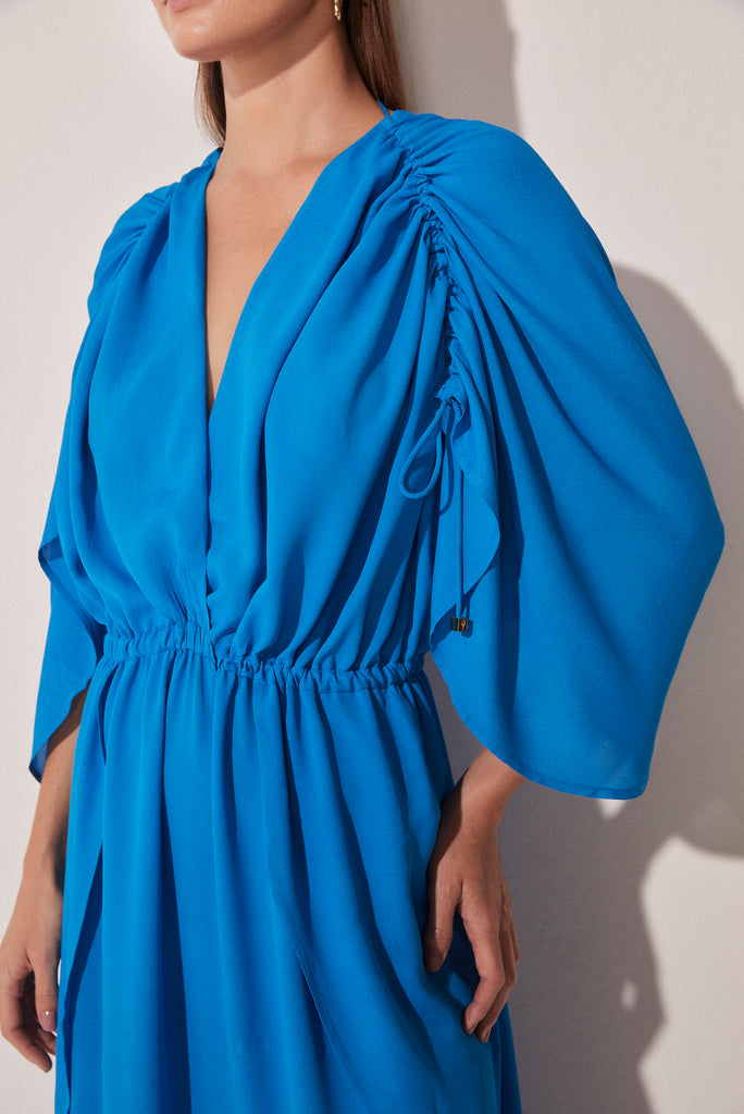 Fluid Water Ruched V Neckline Long Dress E4622A1644