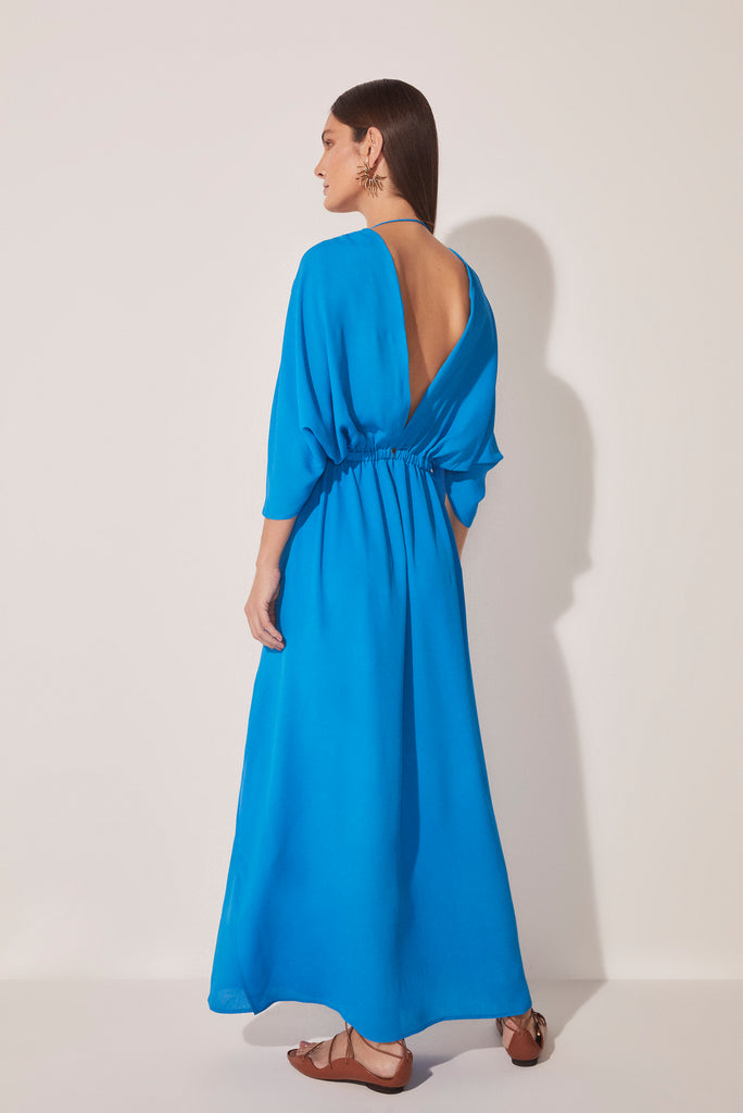 Fluid Water Ruched V Neckline Long Dress E4622A1644