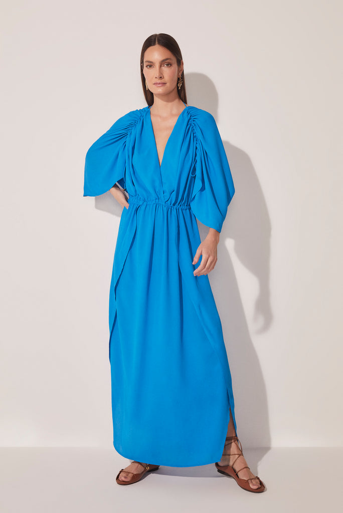 Fluid Water Ruched V Neckline Long Dress E4622A1644