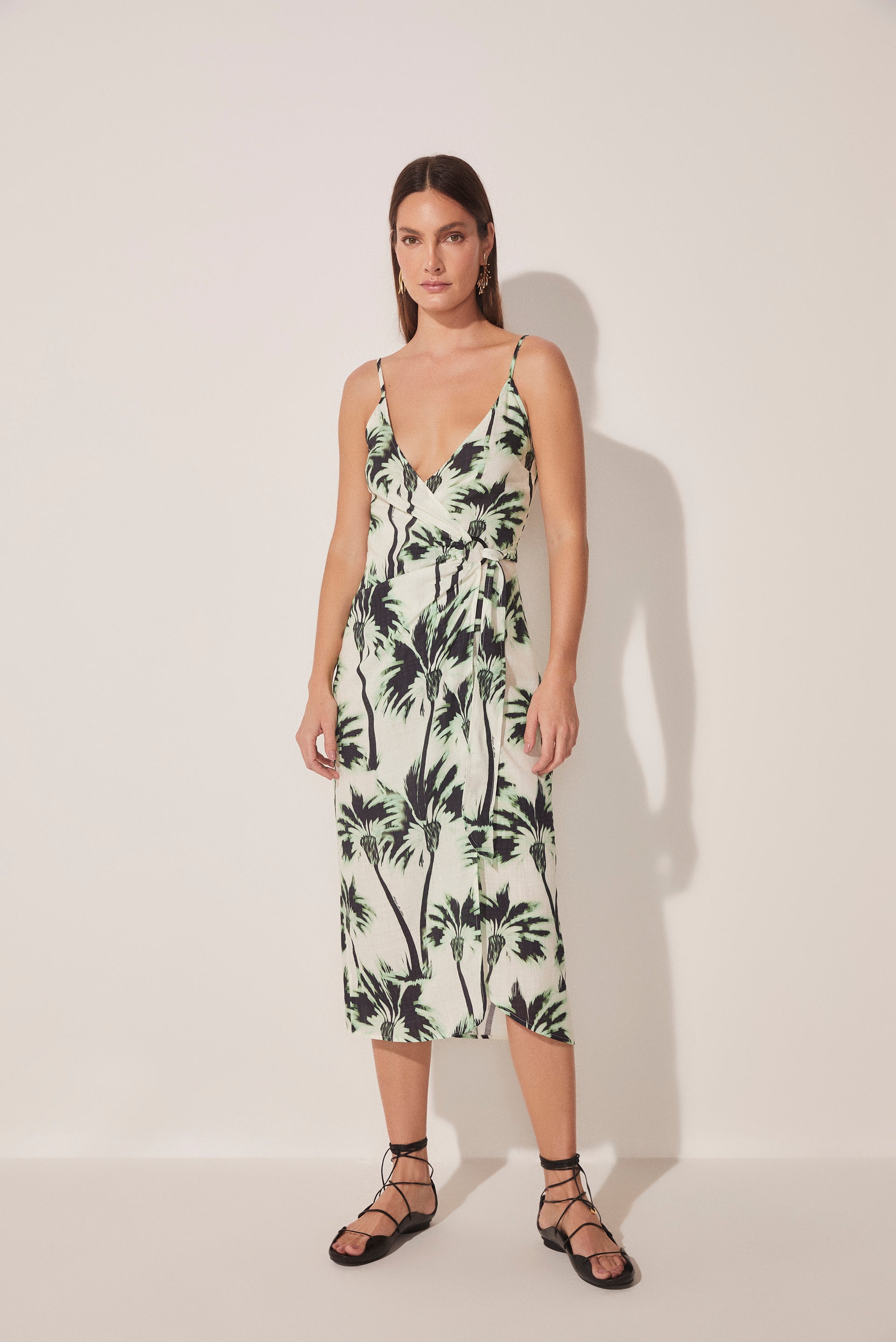 Ikat Coconut Trees Criss Crossed Strappy Midi Dress E4642A1636 - Product item main image