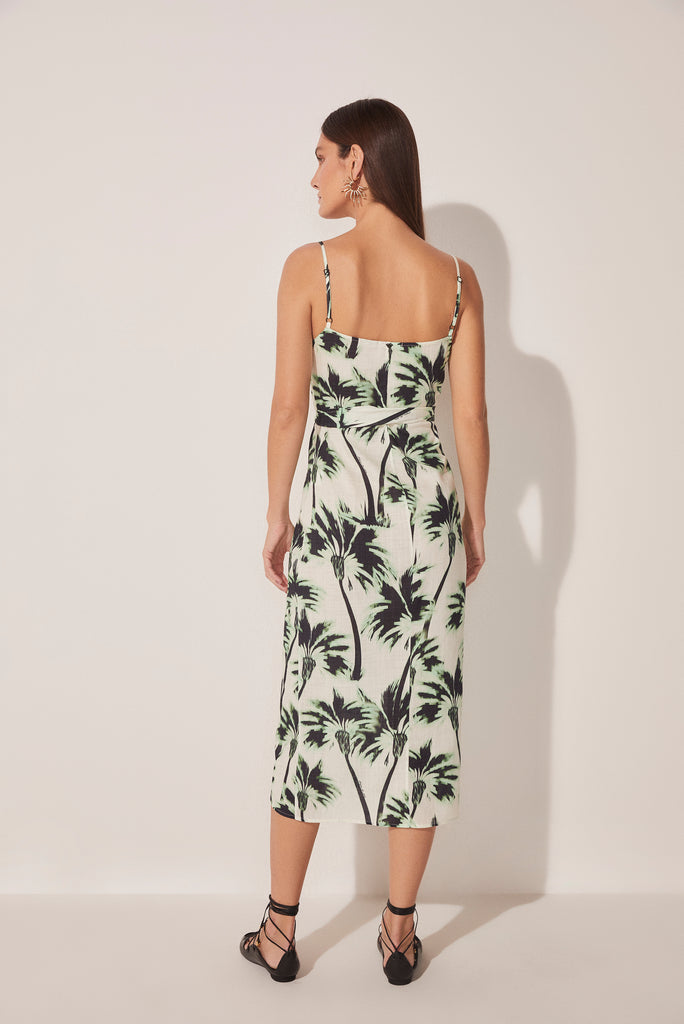 Ikat Coconut Trees Criss Crossed Strappy Midi Dress E4642A1636