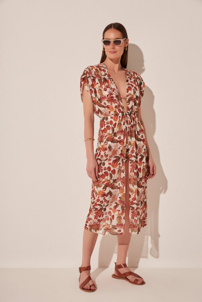 Floral Straw  Midi Cape With Ties E4649A1886 - Product item main image