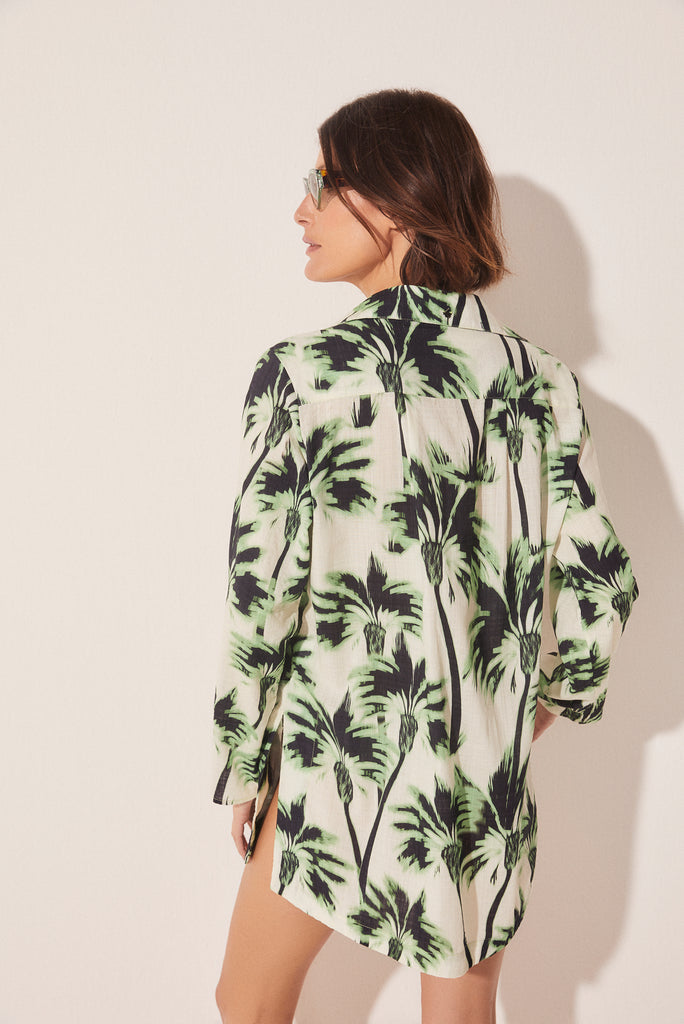 Ikat Coconut Trees Long Sleeve Shirt With Eyelets E4614A1636