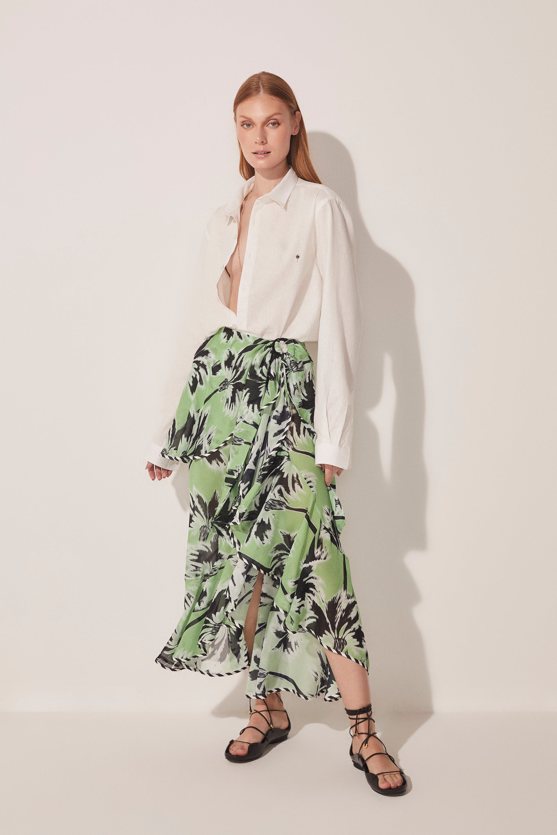 Ikat Coconut Trees Ruffled Midi Skirt E4667A1636 - Product item main image