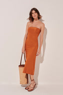 Saffron Strapless Midi Dress With Fringes E4685A1666