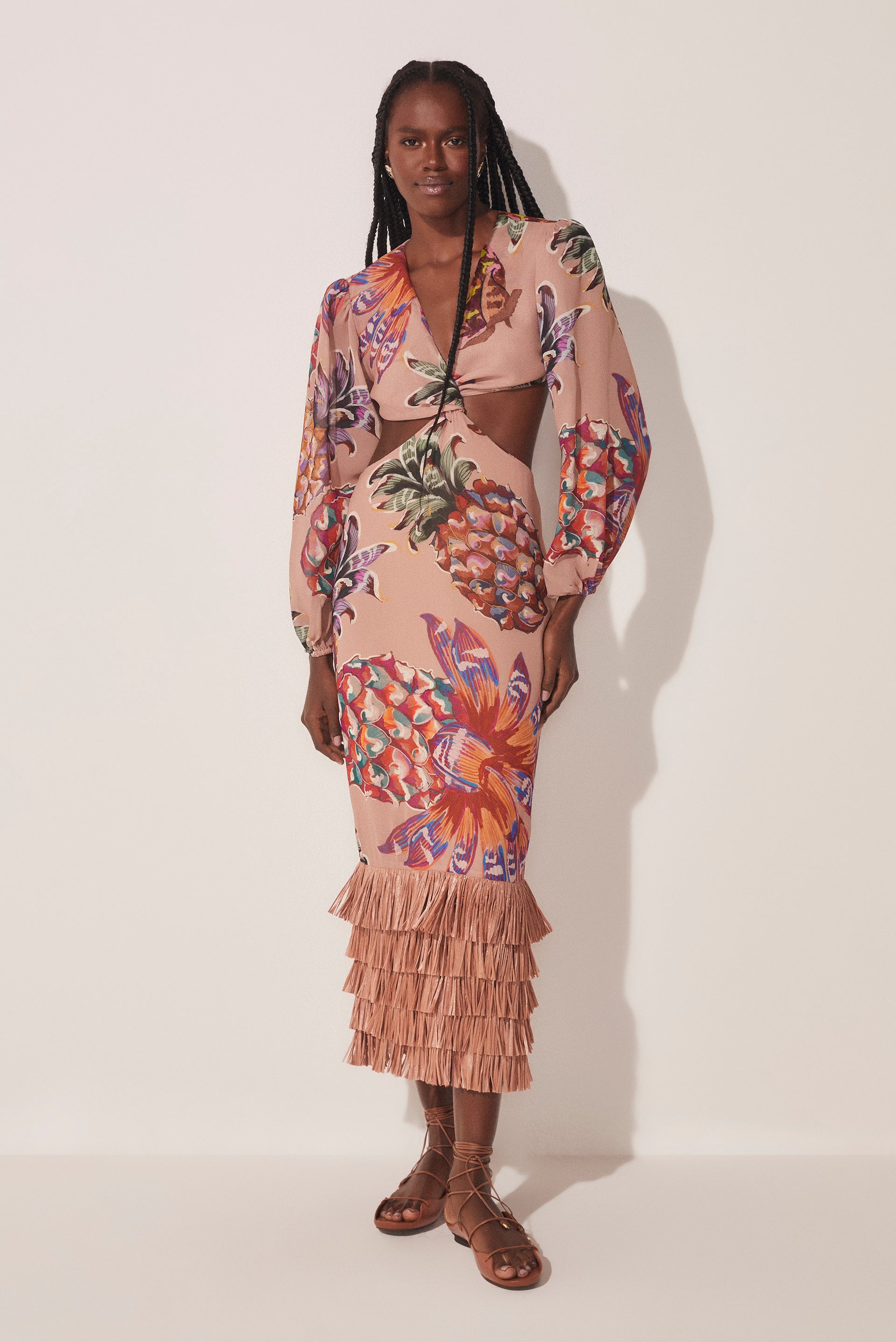 Piña Halter Top Midi Dress With Fringes E4869A1665 - Product item main image