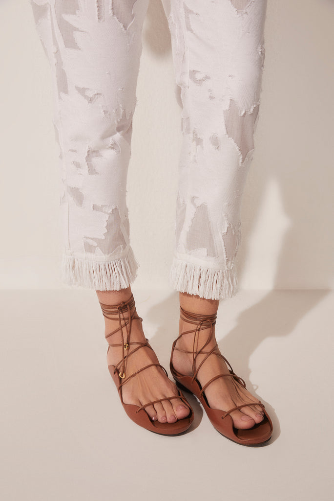 Jacquard Coconut Tree Sraight Leg Pants With Fringes E4911A1710