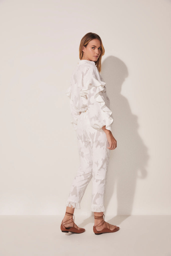 Jacquard Coconut Tree Sraight Leg Pants With Fringes E4911A1710