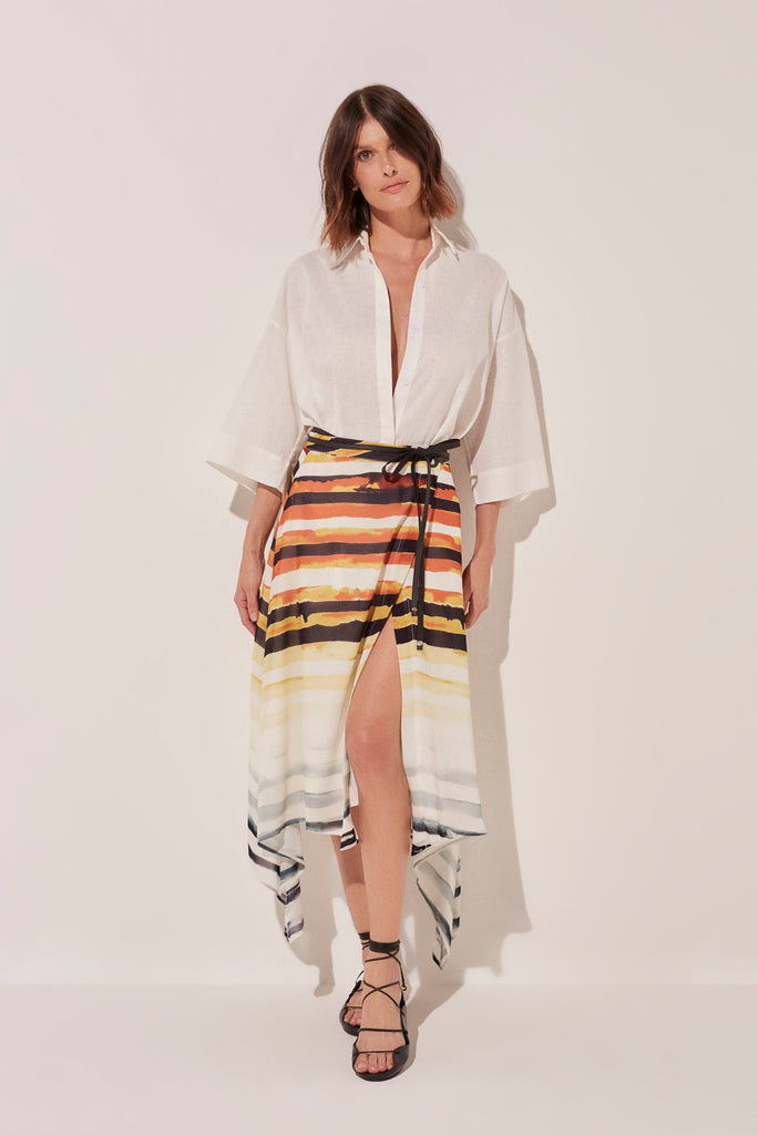Striped Fish Midi Skirt With Leather Straps E4915A1728