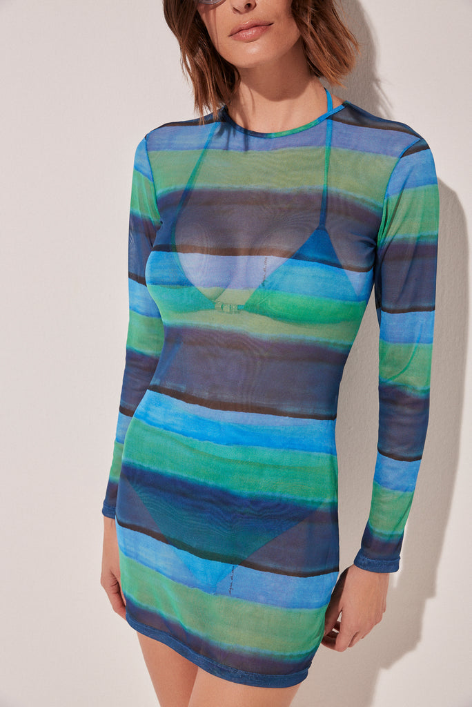 Striped Water Mirror Short Dress E4932A1643