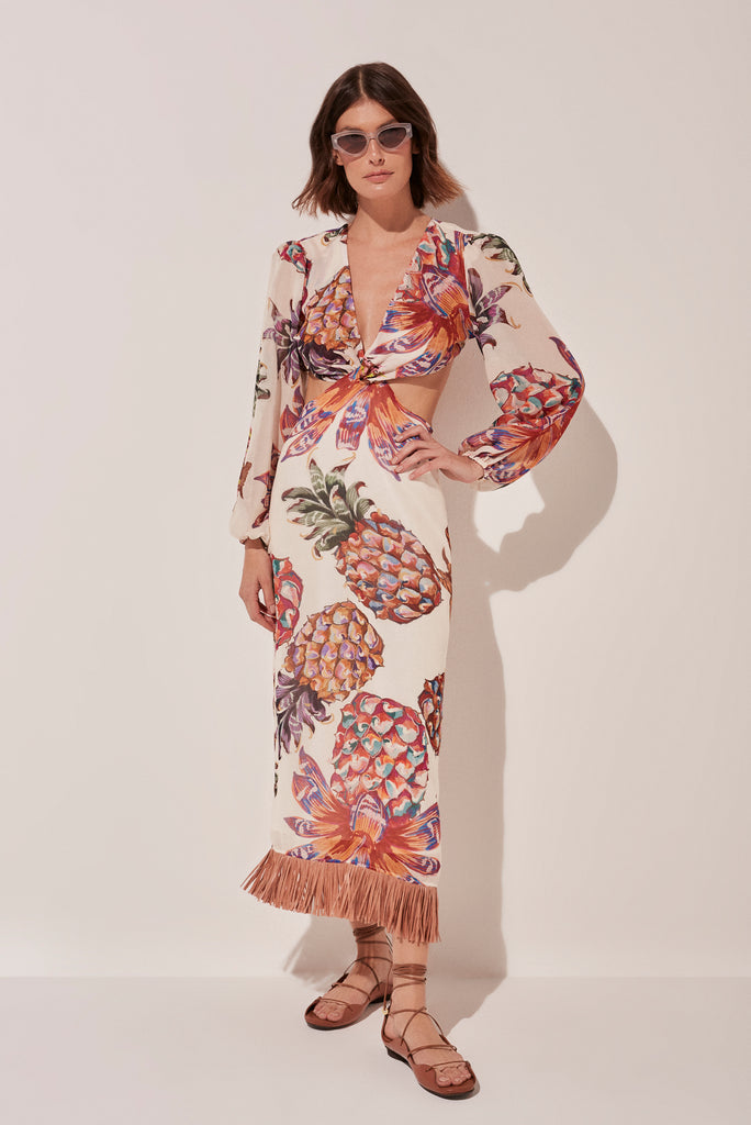 Piña Halter Top Midi Dress With Fringes E4945A1665