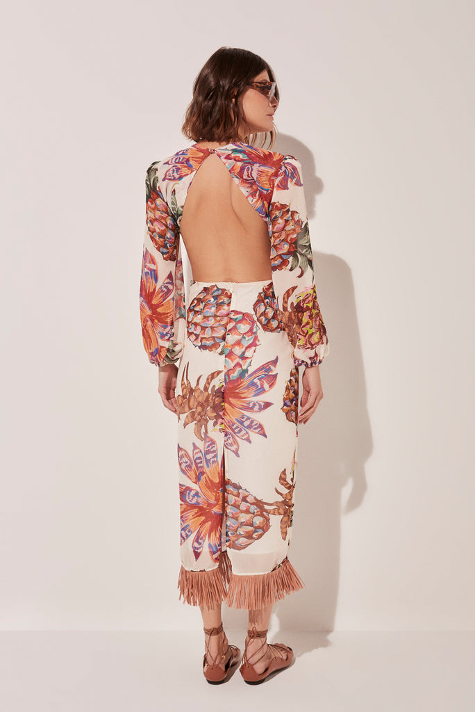 Piña Halter Top Midi Dress With Fringes E4945A1665