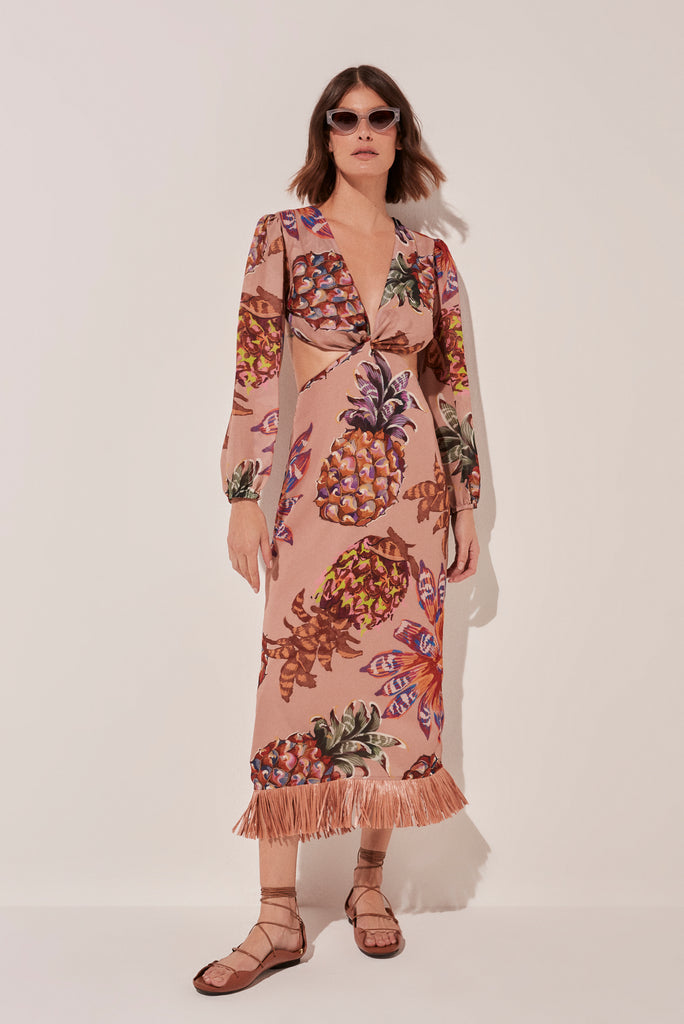 Piña Halter Top Midi Dress With Fringes E4945A1665