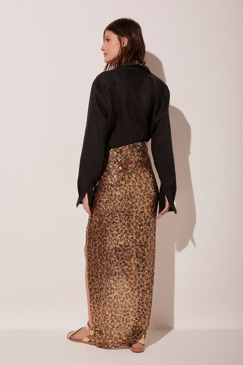 Shiny Jaguar Long Skirt With Side Slit E5006A1852 – Agua de Coco