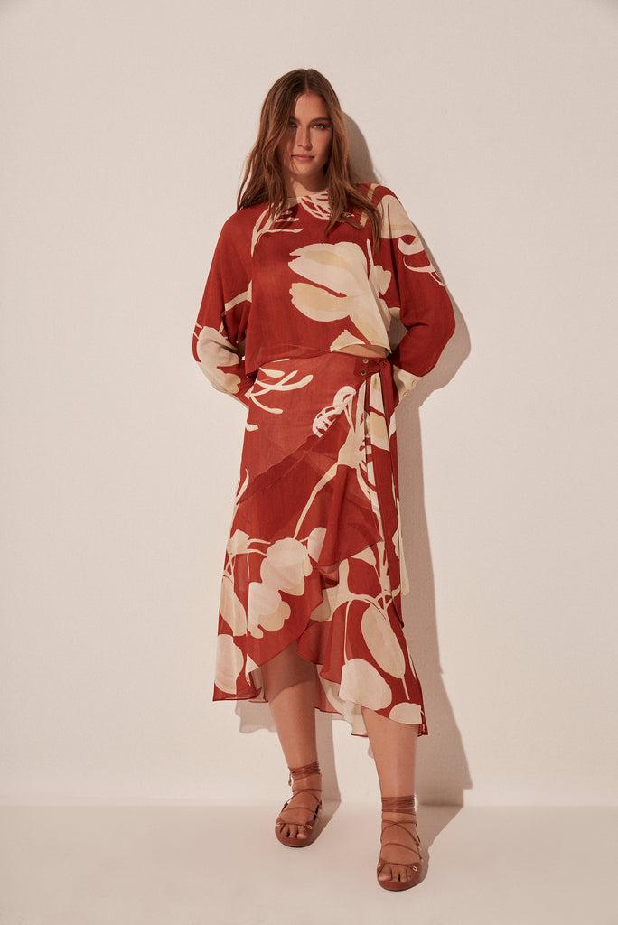 Bicolor Floral Raglan Long Sleeve Top E5023A1879