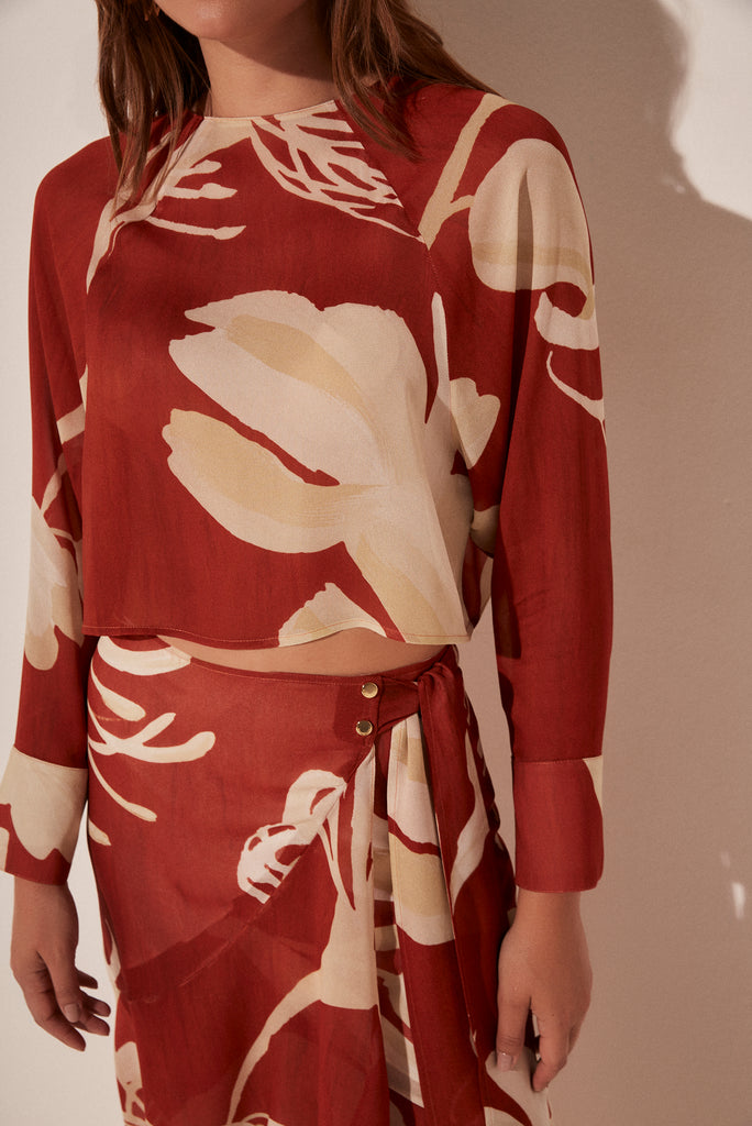 Bicolor Floral Raglan Long Sleeve Top E5023A1879