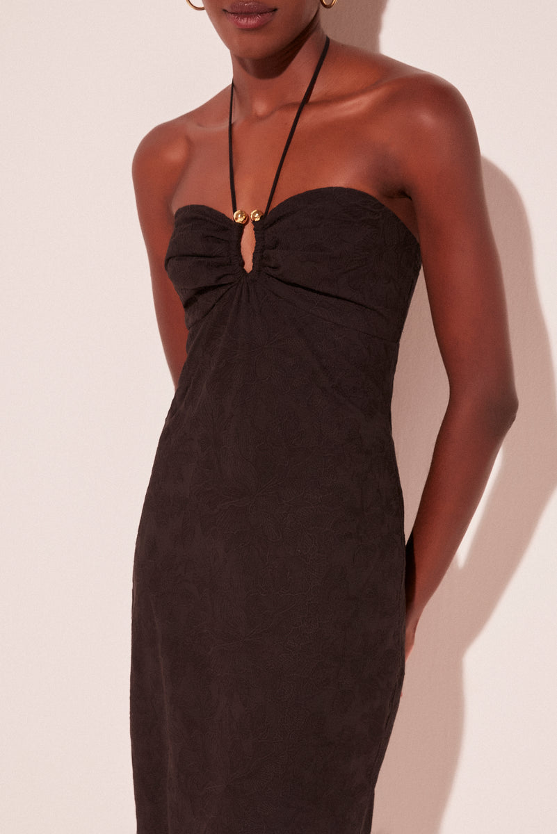 ribka halterneck midi dress in orchids flock black Black Orchid Halterneck Midi Dress E5400A2095