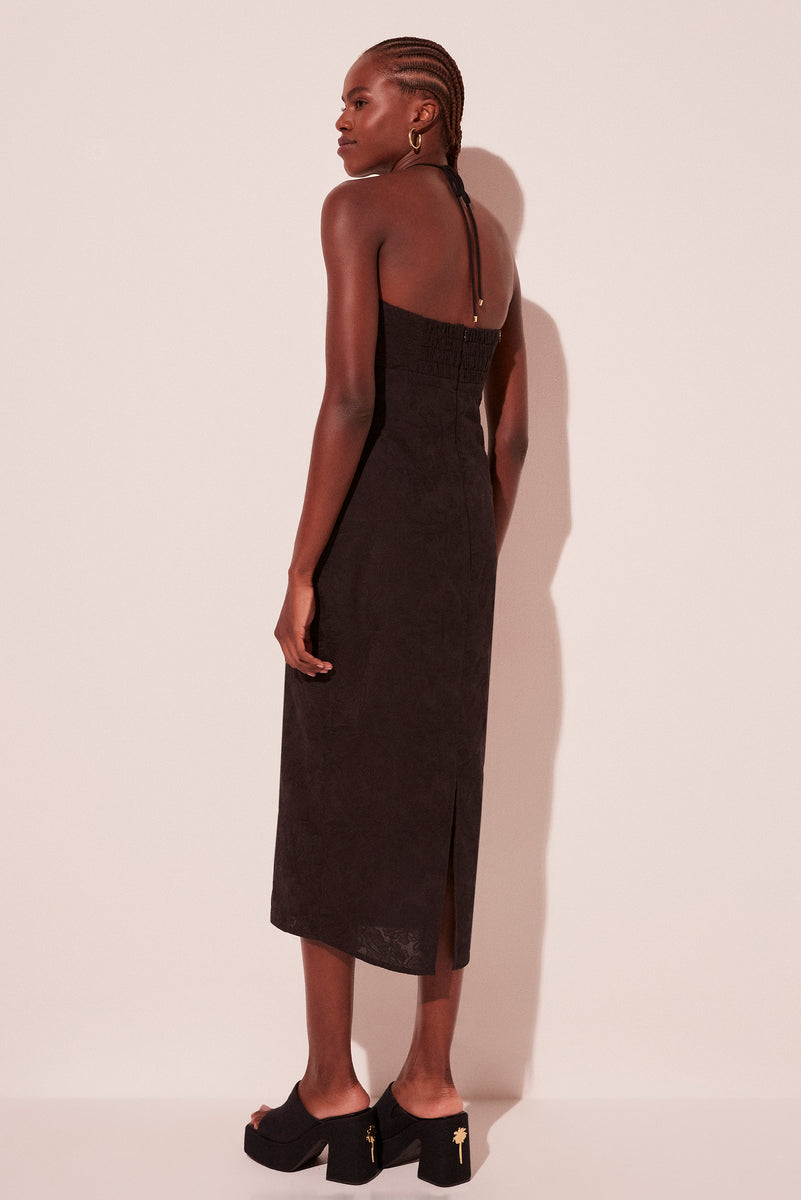 ribka halterneck midi dress in orchids flock black Black Orchid Halterneck Midi Dress E5400A2095