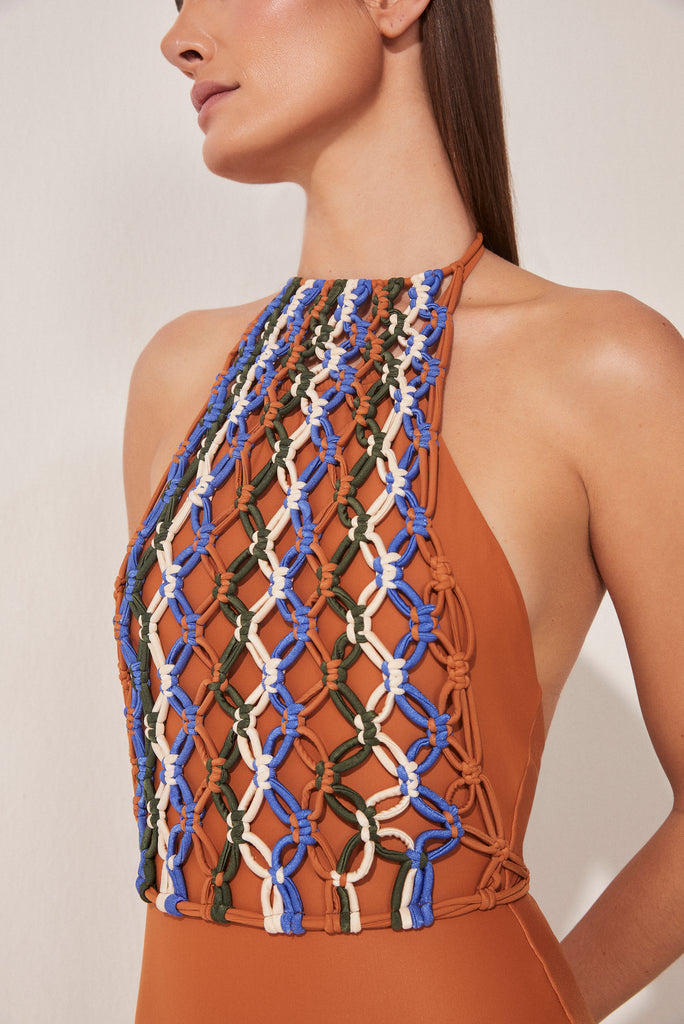 Tropical Mix Halterneck Bodysuit With Macramé M1023A1651