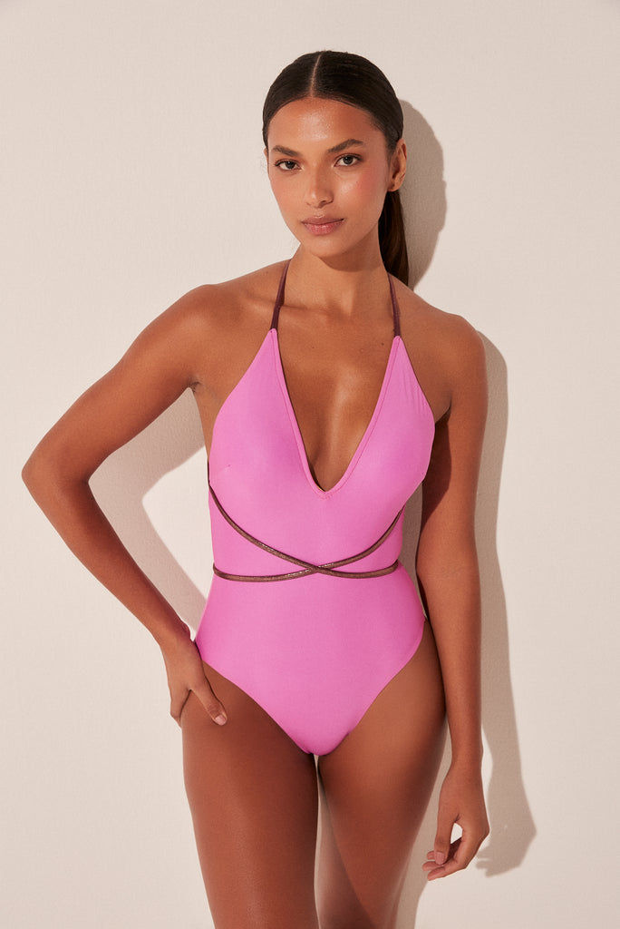 Duo Orchid Reversible Halterneck One Piece With Ties M1073A1955