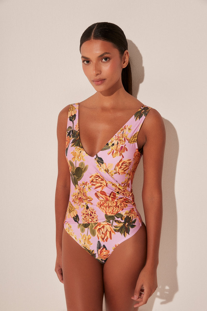 Flowers V Neckline Strappy One Piece M914A1887 – Agua de Coco