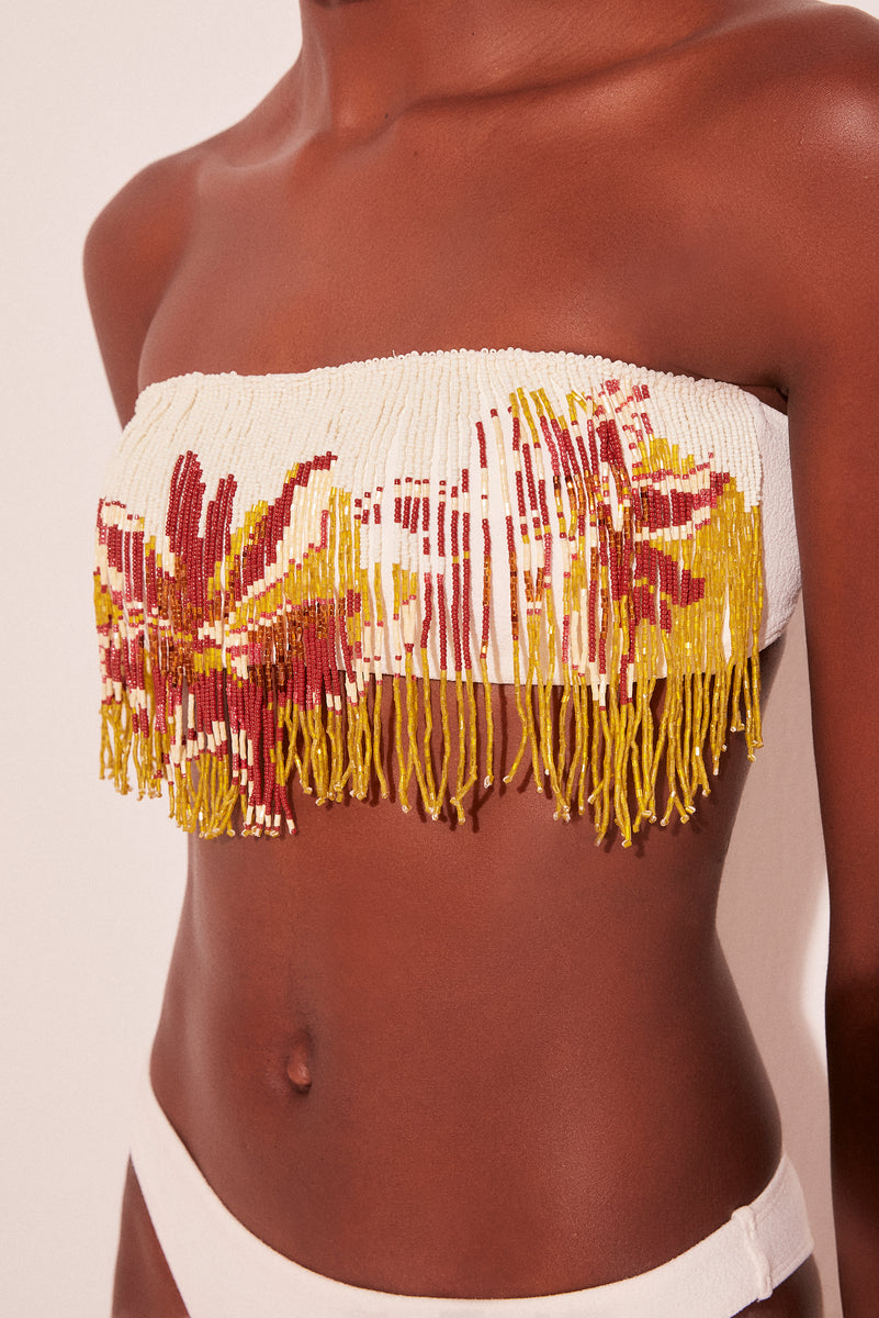 Embroidered Orchid Embroidered Bandeau Bikini Top S1956B2040