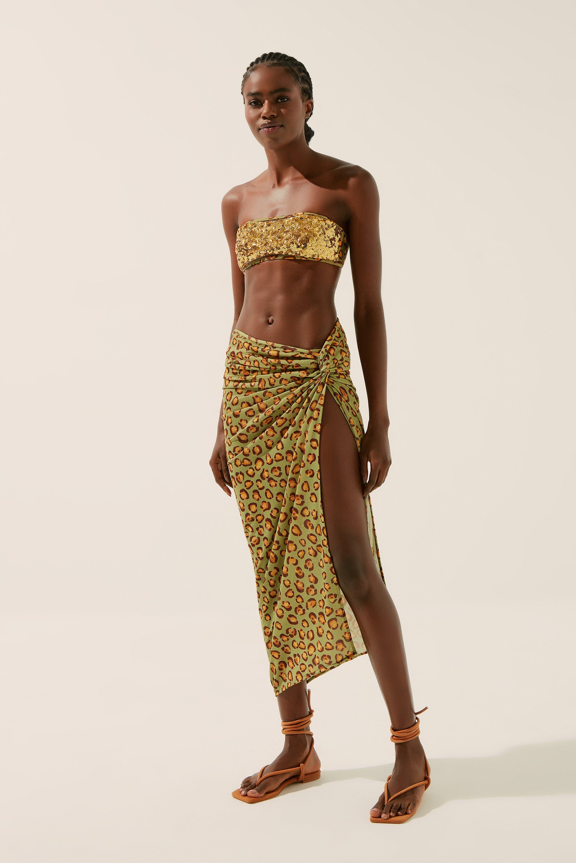 Polka Dot Leopard Midi Skirt With A Knot E4184A1343 - Product item main image