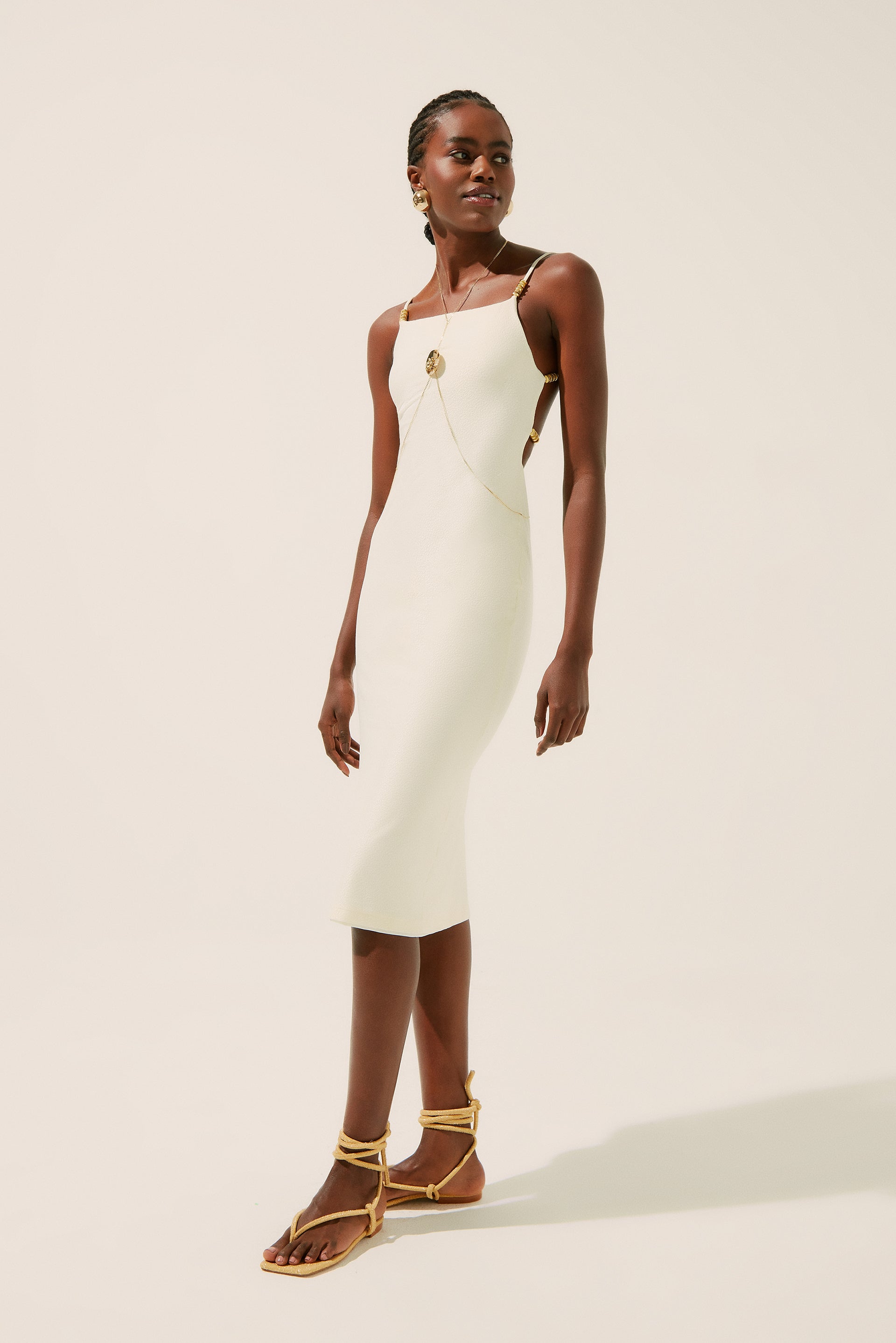 Coconut Straight Neckline Midi Dress With Trims E4200A1342 - Product item main image