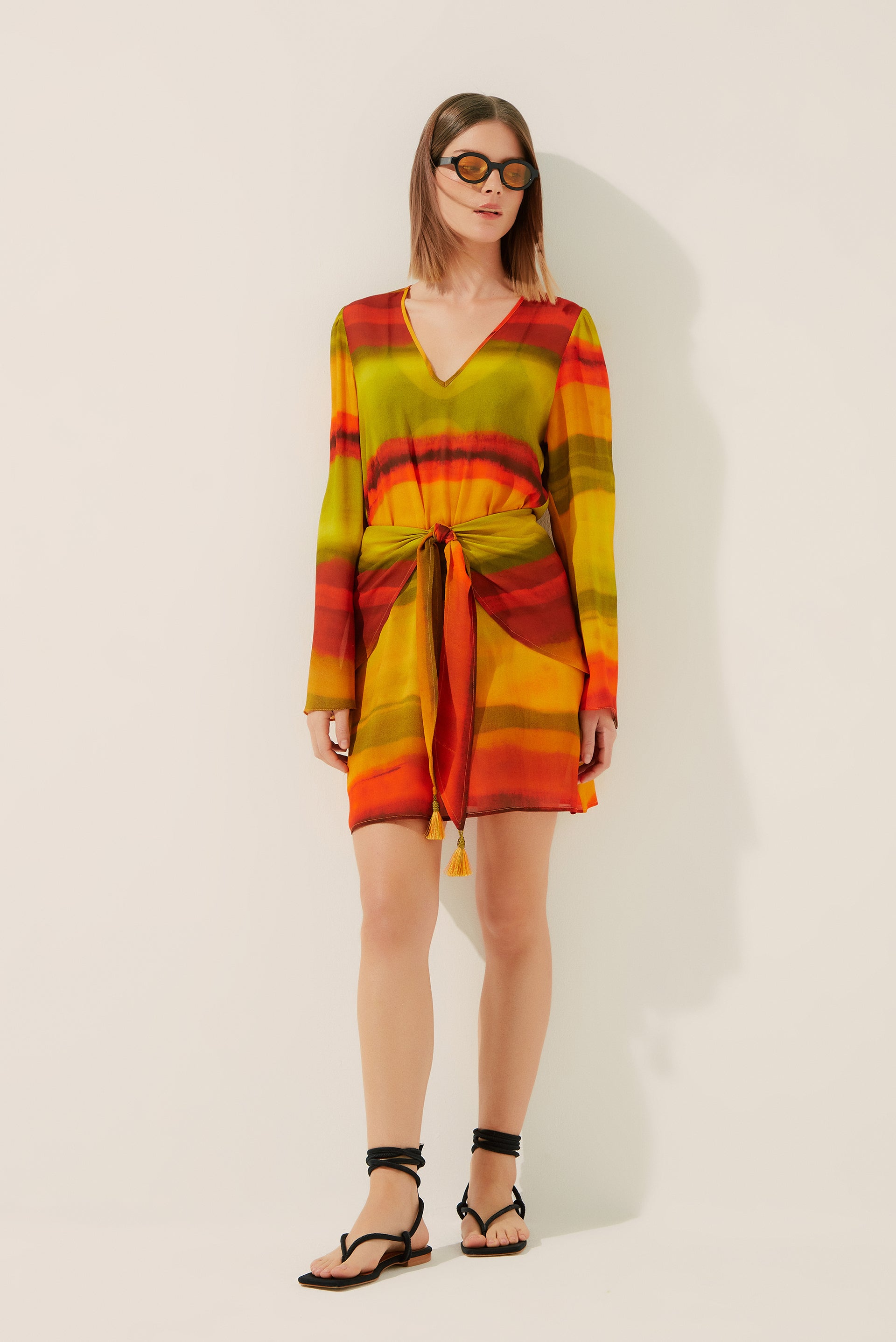 Solar Tie Dye Long Sleeves Short Dress E4222A1360 - Product item main image