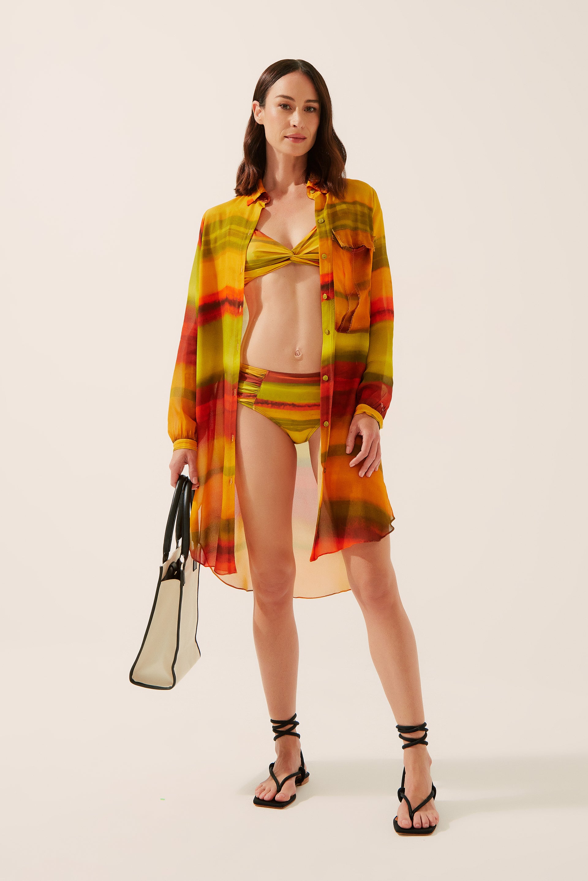 Solar Tie Dye Long Sleeves Midi Shirt Dress E4233A1360 - Product item main image