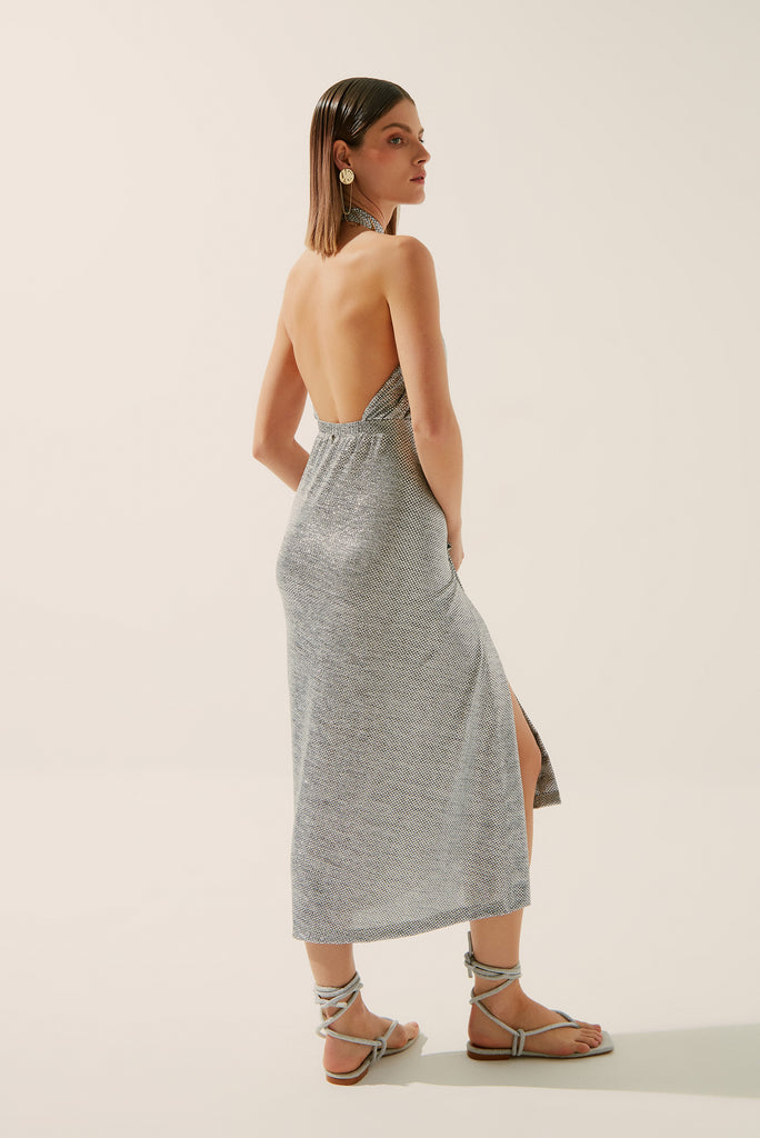 Metalized Halterneck Midi Dress E4254A1380