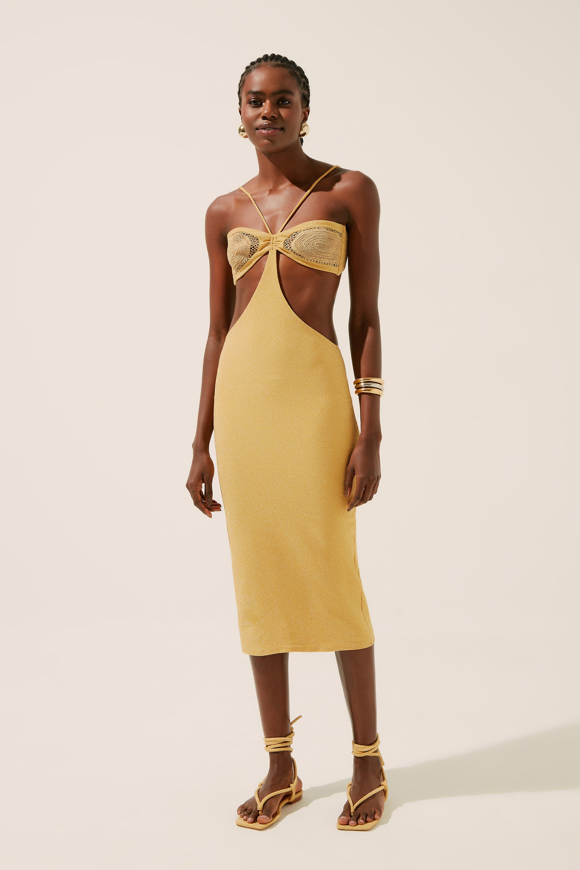 Straw Lurex Halterneck Midi Dress E4256A1389 - Product item main image