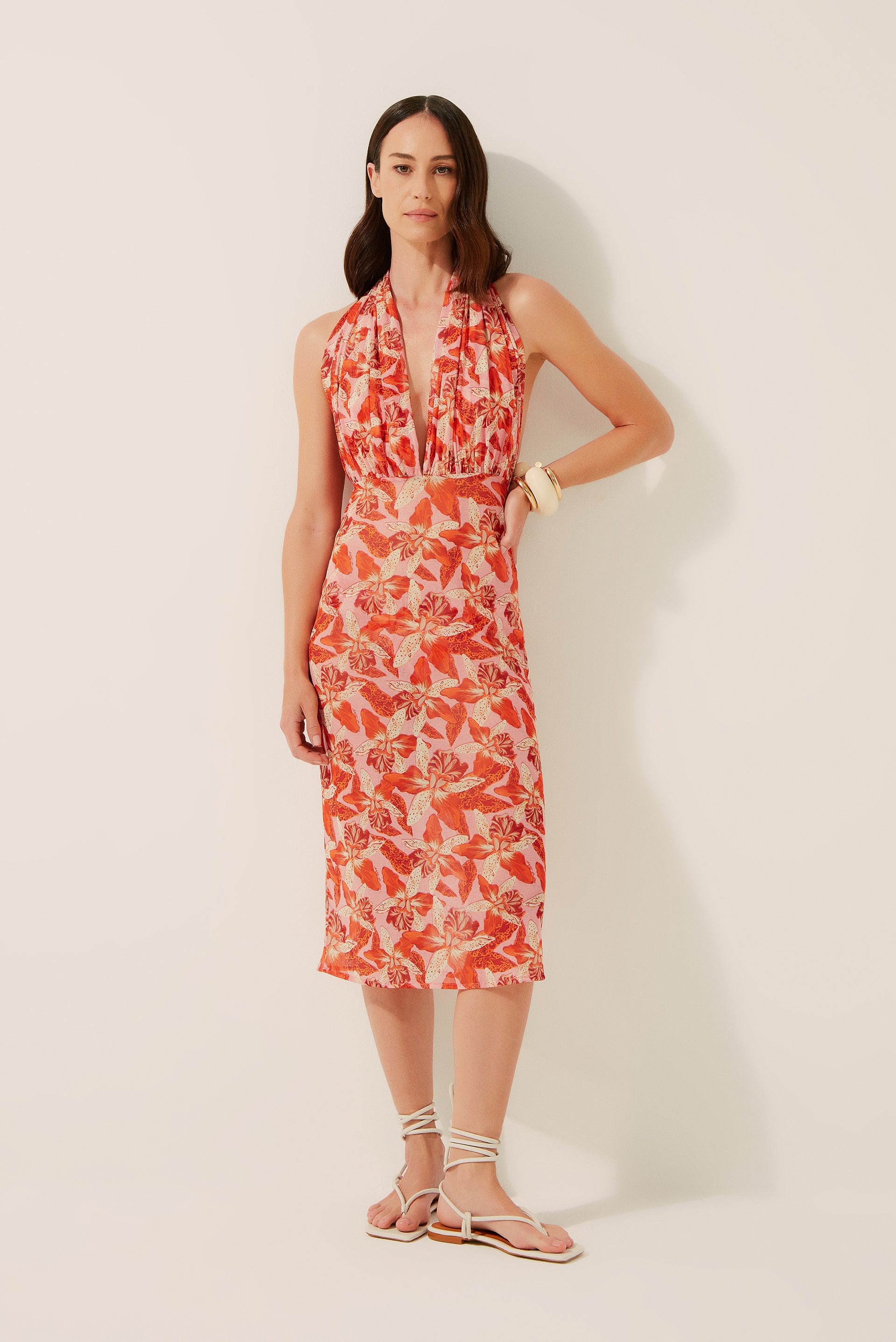 Poá Orchid Midi Dress With Ties E4273A1396 - Product item main image