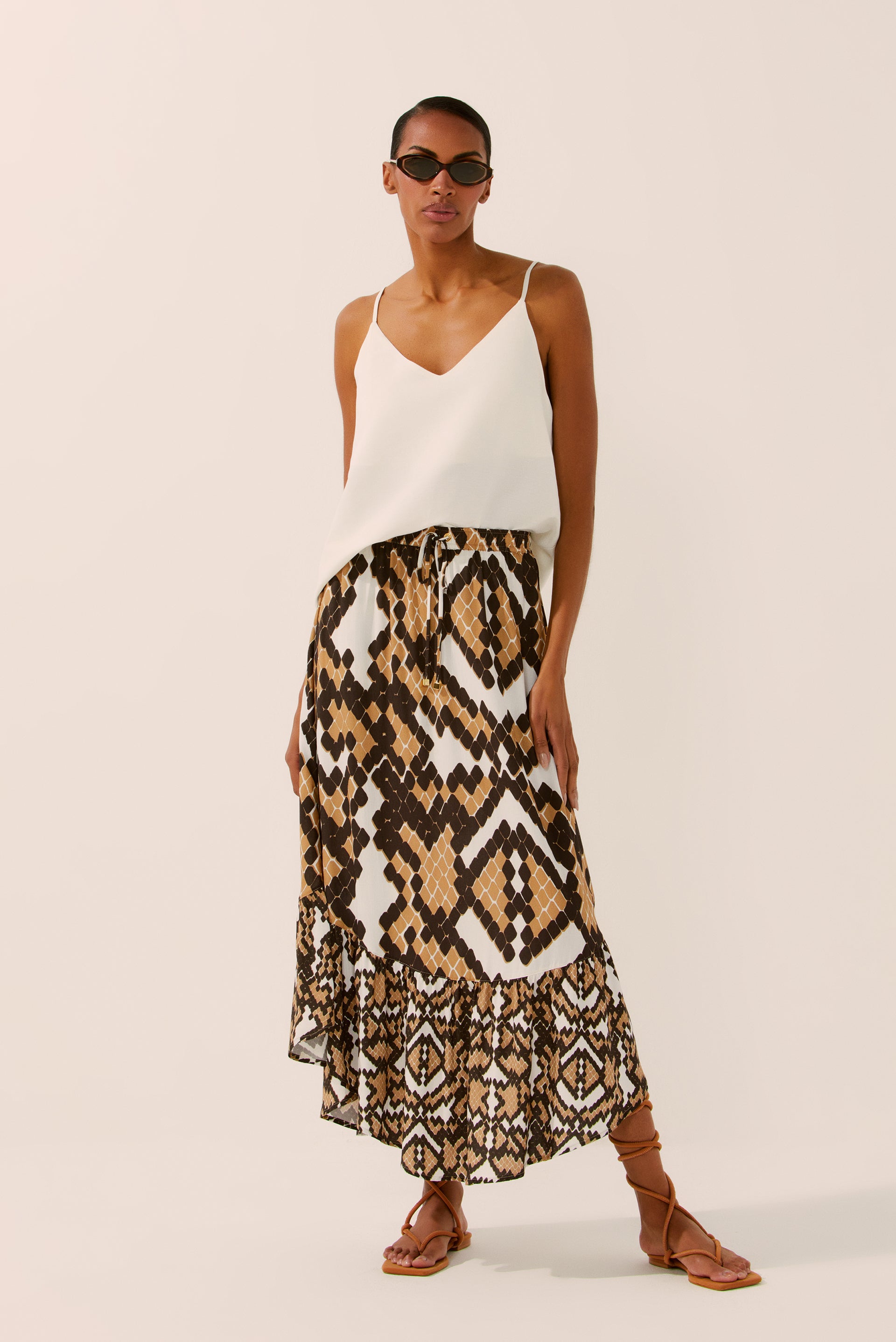 Pixiled Snake Ruched Midi Skirt E4360A1445 - Product item main image
