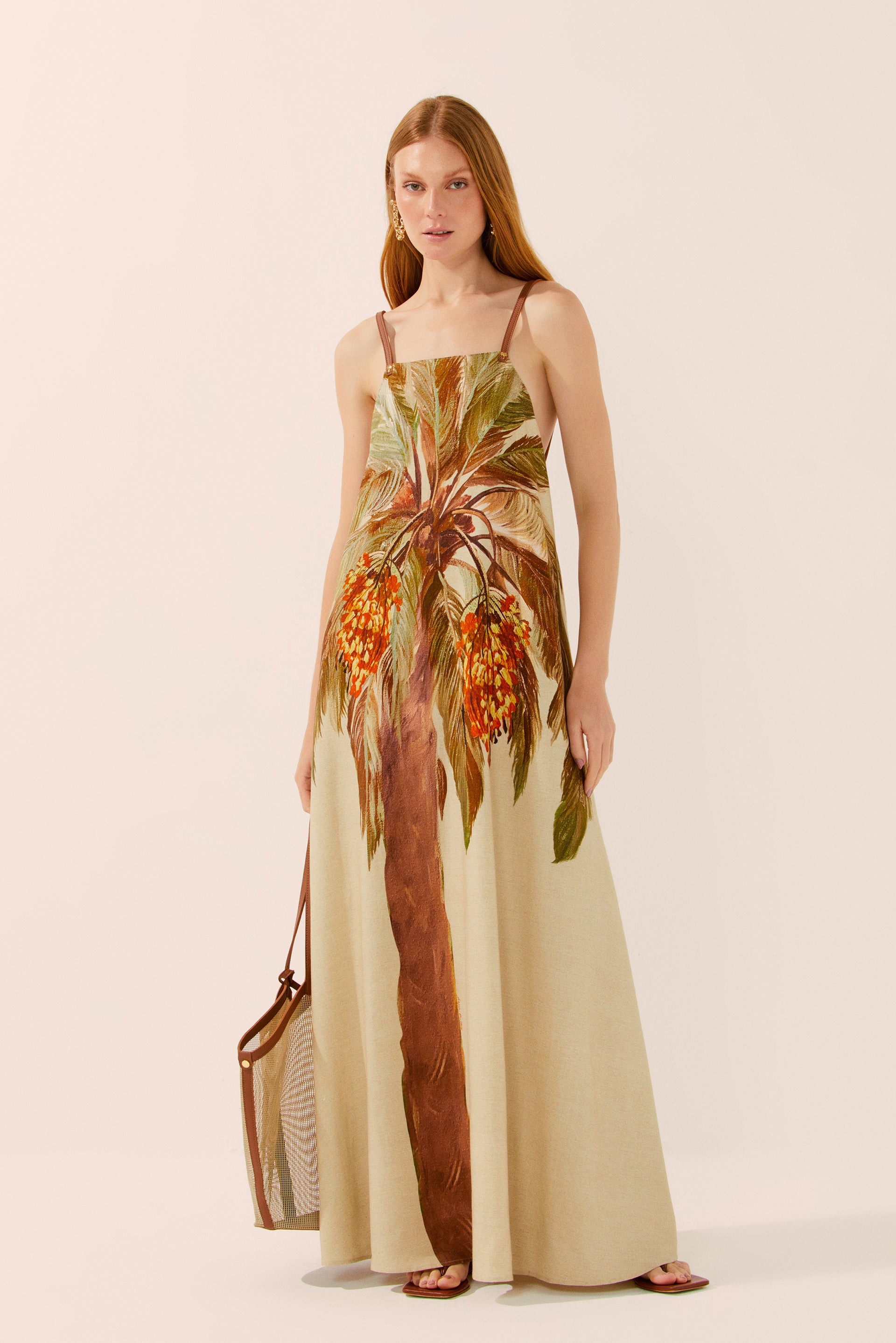 Single Pupunha Palm Long Dress With Leather Stripes Localized E4474A1554 - Product item main image