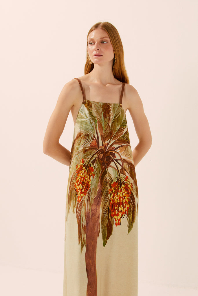 Single Pupunha Palm Long Dress With Leather Stripes Localized E4474A1554