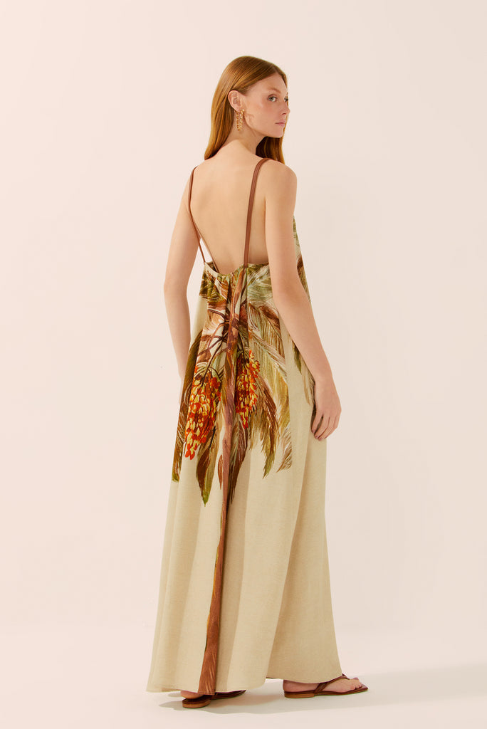 Single Pupunha Palm Long Dress With Leather Stripes Localized E4474A1554