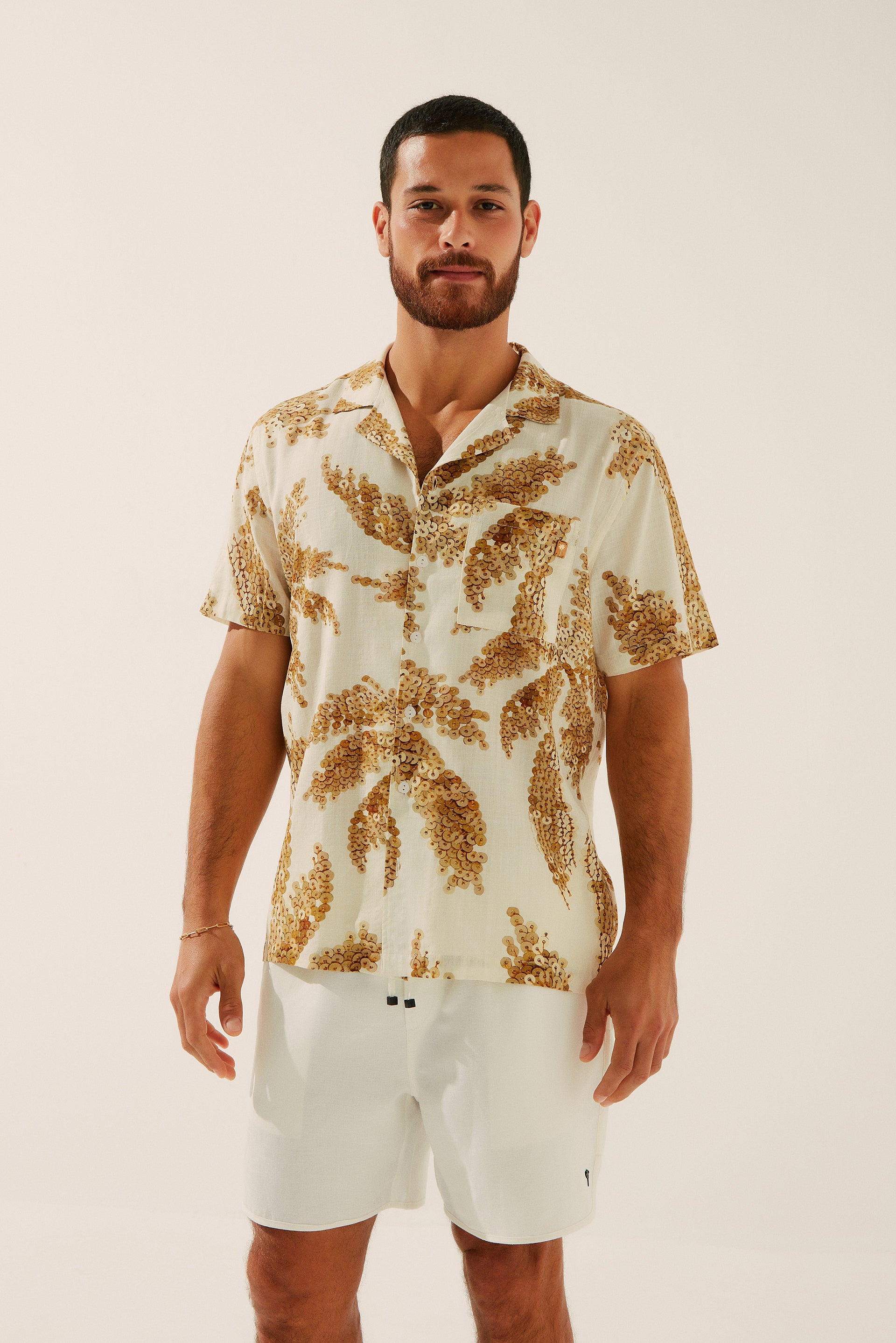 Sequins Palm Polo Neck Short Sleeves Shirt With Pocket R767A1397 - Product item main image